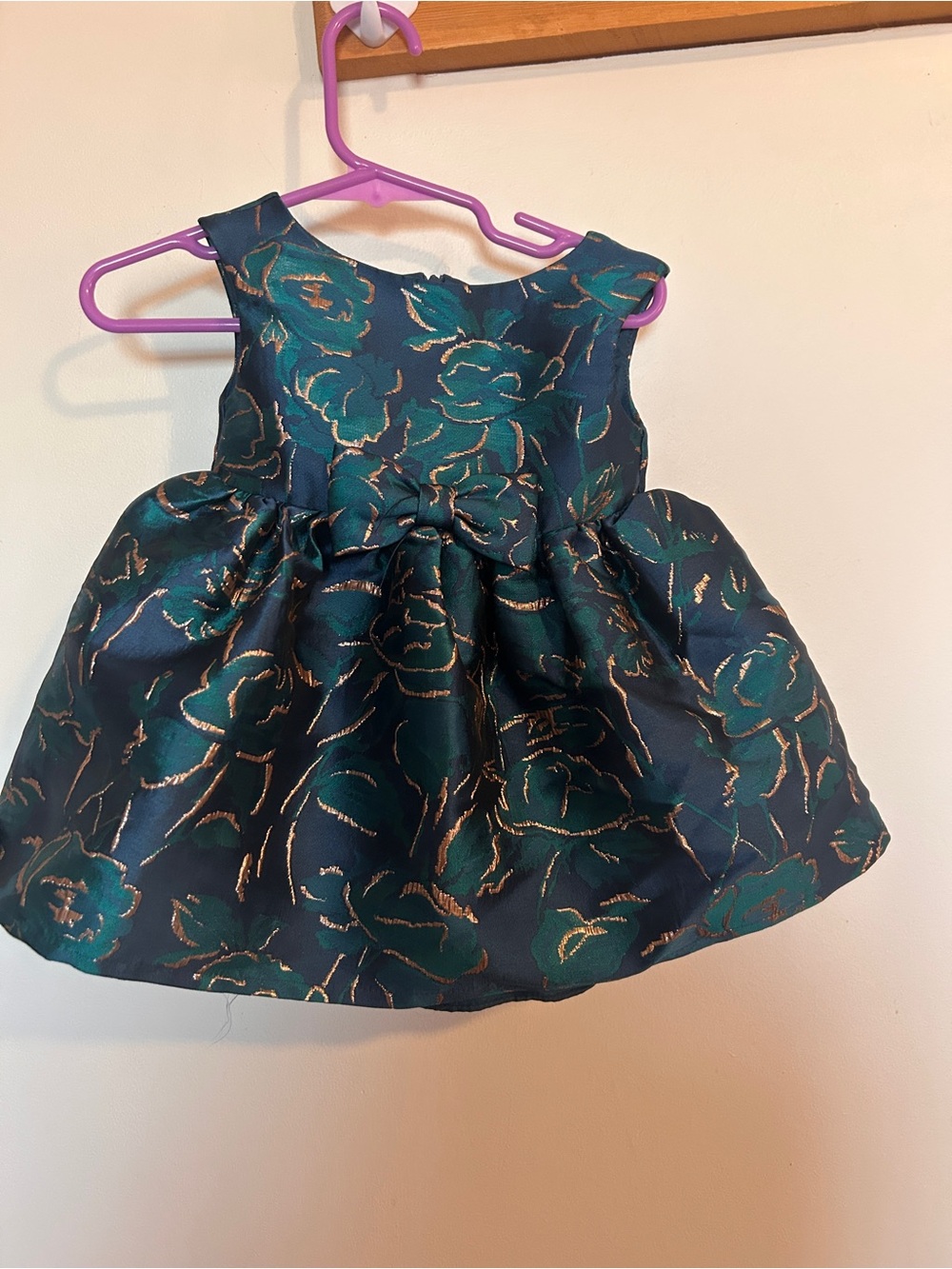 Kids Floral Party Dress - Teal & Gold
